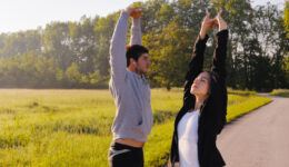 Couple doing stretching exercise  after jogging