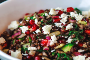 brown-lentil-chard-pomegranate-salad